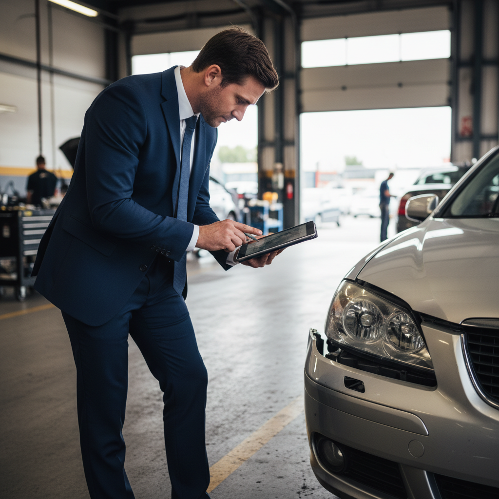 Insurance assessor documenting vehicle damage