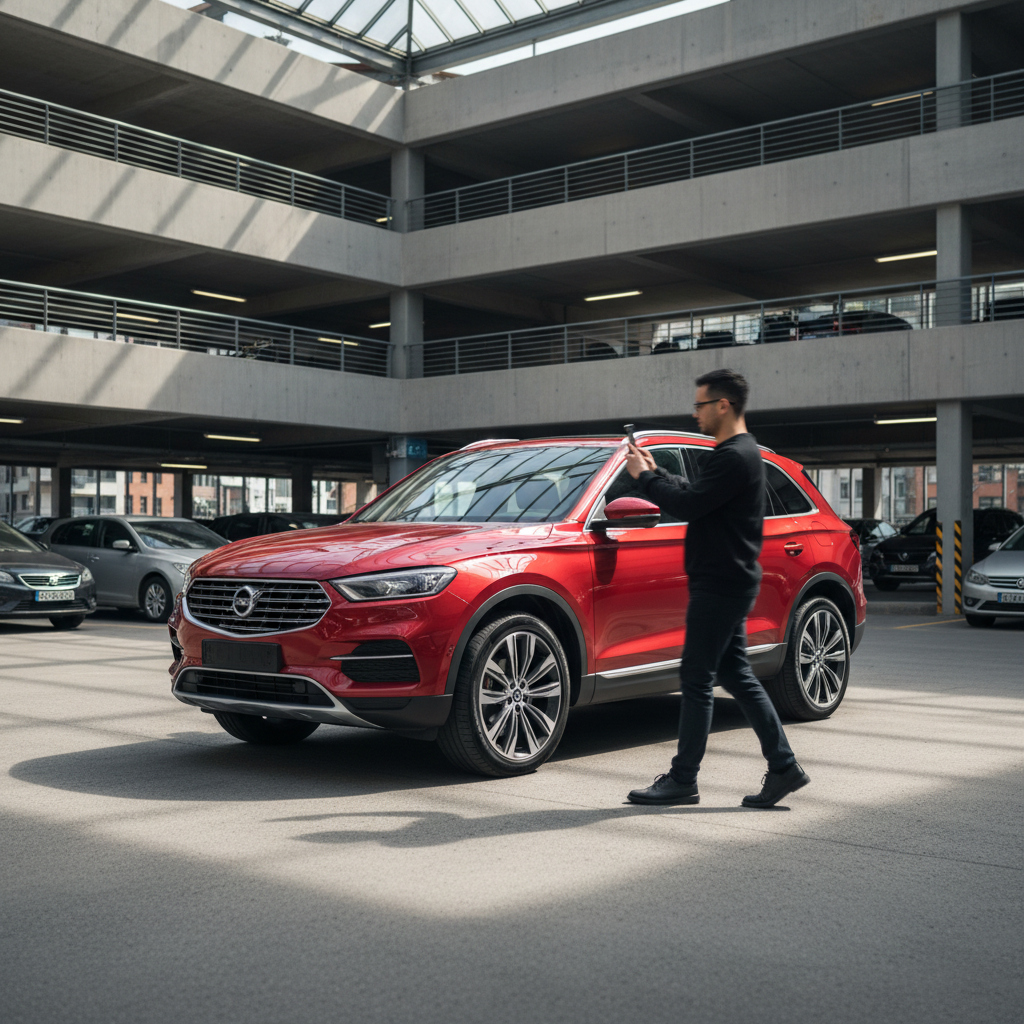 Multi-Angle Vehicle Photography Person photographing vehicle from multiple angles